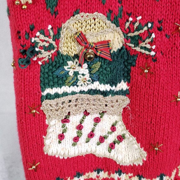 Tiara International Women's Large Red Knit Beaded Ugly Christmas Sweater Vest - Picture 6 of 12